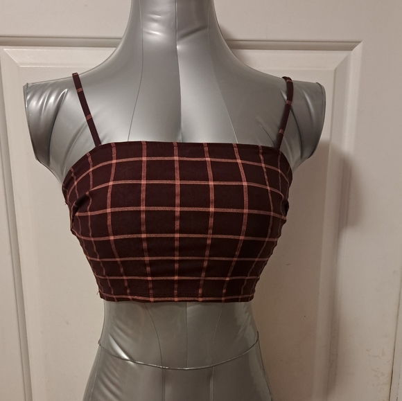 Forever 21 Burgundy Plaid Crop Top Sz S - Picture 7 of 10